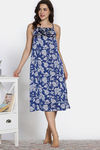 Zivame 2 Mile Fashion Woven Mid Calf Length Nightdress - Medieval Blue — thumbnail 2
